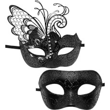 OIDEA Metalinė venecijietiška kaukė poroms: Vyrų ir moterų maskaradas su seksualia akinių kauke su akmenukais, skirta partnerių kostiumui, karnavalo maskaradui, Cosplay vakarėliui, juodos spalvos, 2 porų maskaradas