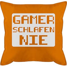 Kissen 50x50 - Statement mit Sprüchen - Gamer schlafen nie - 50 x 50 cm - Orange - gaming polster sprüche spruch game bezug füllung und fuellung spruechen sofakissen lustigem frohes neues jahr