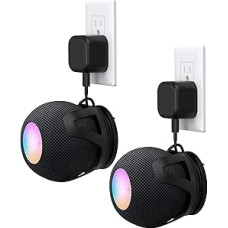 HomeMount Wall Mount Compatible with HomePod Mini - Self-Adhesive or Drilling, Perfect Cable Management, Space Saving Bracket and Stand for HomePod Mini (Black - Pack of 2)