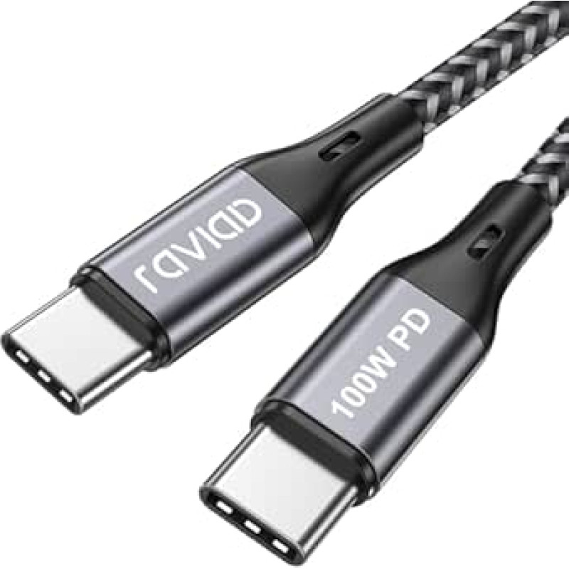 RAVIAD USB C į USB C kabelį 2 m, 100 W USB C kabelis PD greito įkrovimo nailoninis USB C tipo įkrovimo kabelis, skirtas 