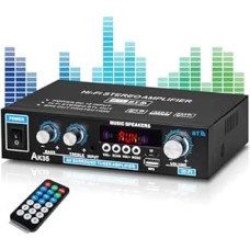 HiFi Amplifier AK35, Bluetooth 5.0 Mini Bluetooth Stereo, HiFi Stereo Audio Amplifier with USB/MIC/FM/TF, Audio Amplifier Receiver with Bass Treble Tuner, Remote Control Digital, for Home or Car