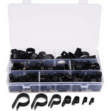 DollaTek 200pcs Black Nylon Plastic R-Clips - Connectors for Conduit, Cables, Hoses and Sleeving