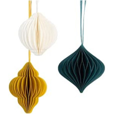 Talking Tables Pack of 3 Honeycomb Paper Christmas Tree Decorations Hanging Decorations in White, Green and Yellow, Small