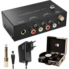 Phono Preamplifier, Phono Preamplifier, Turntable, Phono Turntable Preamp with DC 12 V Adapter, Compact Player Turntable Front Amplifier with RCA Input, RCA Output, EU Plug