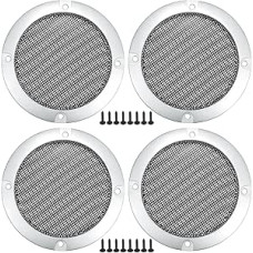 Motoforti 3 Inch Car Speaker Grille Cover with Screws Silver Black Pack of 4