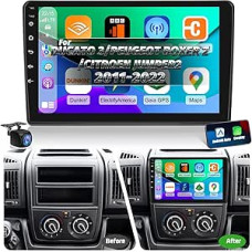 NHOPEEW 2G+64G Android Car Radio for Ducato 3/Peugeot Boxer 2/Citroen Jumper2 2011-2022 - Wireless Carplay & Android Car - 9 Inch Car Radio with WiFi, EQ, GPS, FM, RDS and AHD Rear View Camera