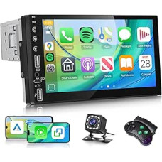 Hodozzy Car Radio 1 DIN with Wireless CarPlay Android Car, 7 Inch Touchscreen 1 DIN Car Radio MP5 Player with Bluetooth, Online Video Playback, FM Radio, EQ, Steering Wheel Control, Mirror Link, USB