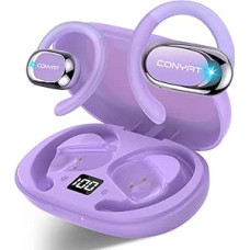 Open Ear Headphones Sport, 2025 Bluetooth 5.4 Earphones, Open Ear Headphones with ENC, 58H Playtime, Bluetooth Headphones with Microphone/LED Display, IPX7 Headphones, Commuter Purple