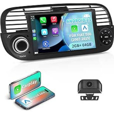 Android 13 Car Radio for FIAT 500 (2007-2015) | 7 Inch IPS Touch Screen with Waterproof HD Rear View Camera | Wireless CarPlay and Android Car | 2GB+64GB GPS Bluetooth Steering Control (Black)