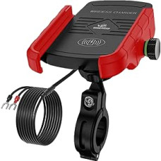 GRAND PITSTOP Grandpitstop Grandpitstop Jaw Grip Vandeniui atsparus dviračio / motociklo / motorolerio mobiliojo telefono laikiklis su greitu 15 W belaidžiu įkrovikliu, idealiai tinka žemėlapiams ir GPS navigacijai - raudonas