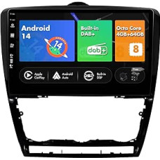 SXAUTO - Įmontuotas DAB - Android 14 IPS automobilinis radijas Skoda Octavia (2006-2014) - Įmontuotas Carplay/Android Car - LED kamera + mikrofonas - 4G + 64G - 360-CAM vairo valdymas Fast Boot WiFi - 2 DIN 10.1