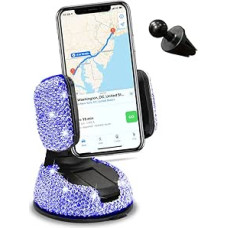 CGEAMDY Bling automobilinis telefono laikiklis, 360 laipsnių pasukimo blizgučių ir kristalų dekoracijos išmaniojo telefono laikiklis, daugiafunkcinis automobilinis telefono laikiklis moterims ir mergaitėms (mėlynas)