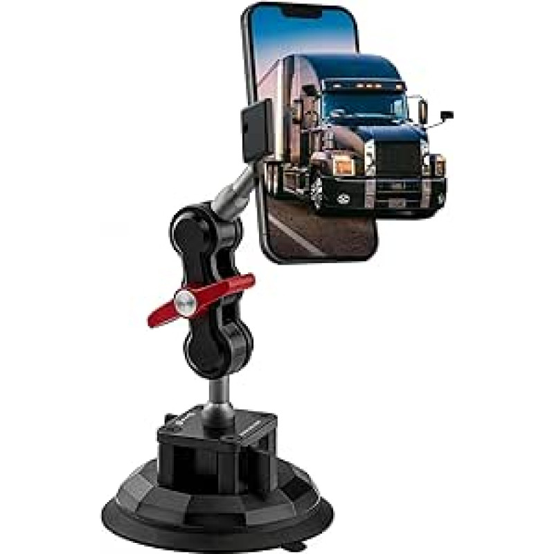 Vakuuminis siurbtuko mobiliojo telefono laikiklis, 360° kampu besisukantis mobiliojo telefono laikiklis automobiliams, magiška ranka su rutuline galvute, tvirtas metalinis mobiliojo telefono laikiklis, skirtas lygiems paviršiams, su 