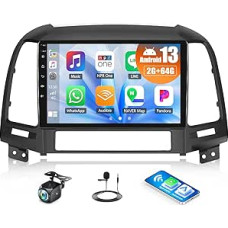 CAMECHO 2+64G Android 13 Navi Autoradio für Hyundai Santafe 2006-2012 mit 9 Zoll Touchscreen HD Rückfahrkamera, RDS FM Radio Bluetooth mit GPS WiFi Wireless Carplay Android Auto Mirror Link