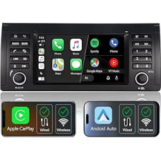 Car Radio for BMW 5 Series E39 1995-2003, with Linux System and 7 Inch IPS Screen, Integrated Wireless CarPlay & Android Car, Original Steering Wheel Remote Control, Bluetooth, AM/FM RDS, USB, DSP and