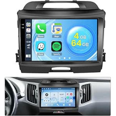 Roinvou 4+64G Android 15 automobilinis radijas Kia Sportage 2010-2016 su belaidžiu Carplay Android automobiliui, 9 colių automobilinis radijas su jutikliniu ekranu ir GPS navigacija Bluetooth EQ WiFi RDS FM SWC MIC atbuline eiga