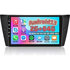 [2+64G] Android 13 Car Radio for BMW E90 E91 E92 E93 2005-2012 with Wireless Carplay & Android Car - 9 Inch Touchscreen Car Radio with WiFi GPS Mirror Link DSP FM/RDS Radio SWC+ AHD Rear View Camera