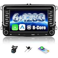 8 branduolių 6+128GB Android 15 automobilinis radijas VW Golf 5 6 Polo Passat Seat Touran Skoda Tiguan su 7 colių HD ekranu Carplay Android automobilinė GPS navigacija WiFi EQ DSP FM/RDS SWC AHD kamera + mikrofonas