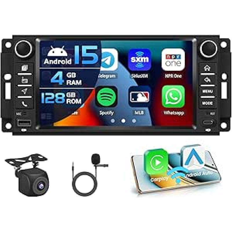 4+128G Automobilinis radijo imtuvas Jeep Wrangler Radio 2007-2018 Android 15 su 7 colių vidiniu ekranu Palaiko Wireless Carplay ir Android Car Mirror Link Radio FM/RDS GPS WiFi BT SWC