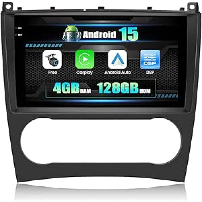 4G + 128G 4Core Android 15 CAMECHO automobilinis radijas su navigacijos sistema Mercedes Benz C klasės W203 W209 C180 C200 2005-2009 su Carplay Android Car, 9 colių ekranas su Bluetooth 5.0 RDS/FM WiFi DSP +