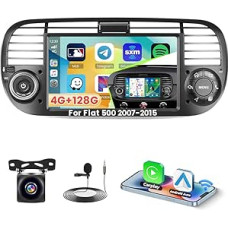 4+128G Android 15 Car Radio for Fiat 500 2007-2015 with Wireless Carplay Android Car Roinvou, 7 Inch Car Radio Incell Touchscreen with GPS Navigation Bluetooth EQ WiFi RDS FM SWC MIC Reversing Camera