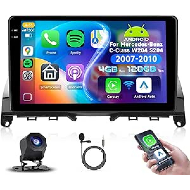 2+64G podofo 9 colių automobilinis radijas Mercedes C klasei W204 S204 2007-2014 Android 13 Carplay Belaidis HI FI Bluetooth su jutikliniu ekranu Navigacija Bluetooth RDS/FM radijas DVR + AHD galinio vaizdo kamera
