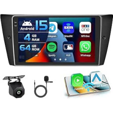 4+64G Car Radio for BMW 3 Series 328i 335i 325i (E90/E91/E92/E93) 2005-2011 Android 15 with 9 Inch In-Cell Screen with Wireless Carplay and Android Car Mirror Link Radio FM/RDS GPS WiFi