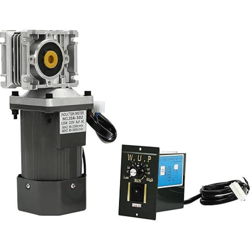 Reduktoriaus variklis su greičio reguliatoriumi, pramoninis reduktoriaus variklis, M120A-502, 120 W galios, gryno vario viela, 1:80 reduktoriaus santykis (80 K)