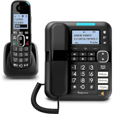 Amplicomms BigTel 1580 Combo DECT Large Buttons Telephone, Answering Machine, Additional Handset, Audio Boost, Extra Loud Ringtones, Hearing Aid Compatible, Black