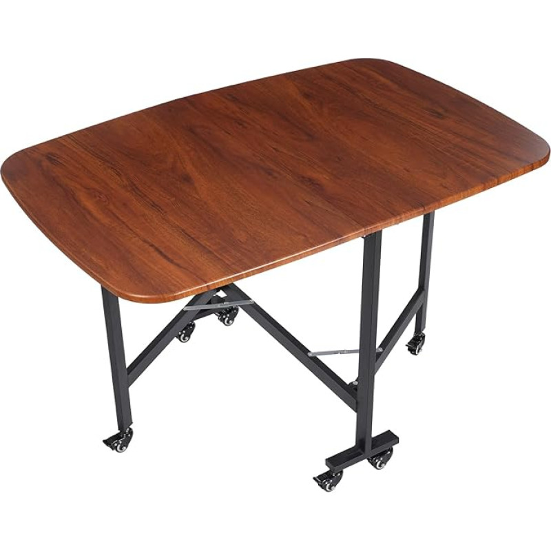 Valgomasis stalas, sulankstomas virtuvės stalas su 6 ratukais, daugiafunkcinis valgomojo stalas, plieninės kojos, mobilus sulankstomas stalas, valgomojo kambario stalas, 120 x 80 x 75 cm, virtuvės stalas mažoms erdvėms, valgomasis