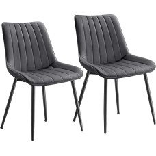 SONGMICS LDC090G05 Valgomojo kėdės 2 virtuvės kėdžių komplektas Velvetas Minkšta kėdė Maksimali apkrova 120 kg Plieninės kojos Išlenktas atlošas valgomajam Virtuvė Pilka Rašalas Juoda