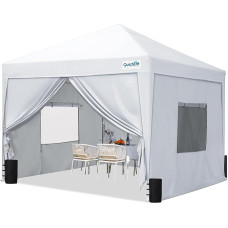 Quictent pavėsinė 3 x 3 su 4 šoniniais skydais Sulankstoma pavėsinė su ventiliacija Neperšlampama stabili žiemos atspari pop-up sodo pavėsinė su 4 smėlio maišais Balta