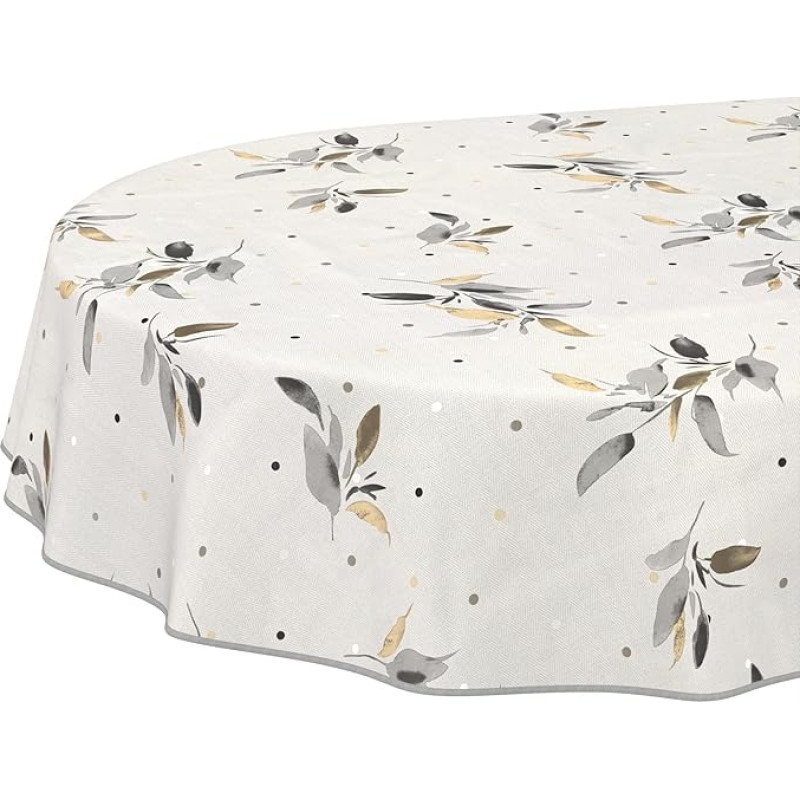 Aliejinė staltiesė, skalbiama, aliejinė, lengvai prižiūrima, atspari vandeniui, lotoso efektas, sodo staltiesė, sidabro lapų, ovali, 160 x 140 cm, su apvadu (kraštais)