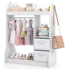 DREAMADE Children's Wardrobe with Mirror & Clothes Rail, Children's Coat Rack with 3 Shelves & 2 Foldable Fabric Boxes, Clothes Rack for Clothes & Toys for Children's Room, 81 x 38 x 107 cm (White)