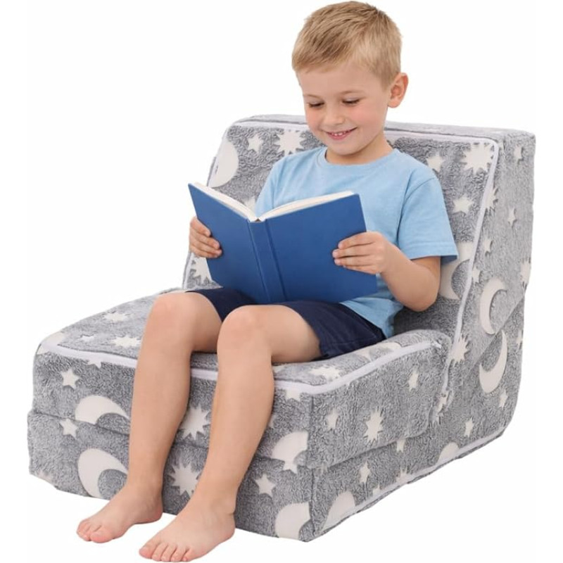 Vaikiška sofa išskleidžiama vaikiška sofa mažyliui Konvertuojama sofa lova Lounger Modulinė išskleidžiama sofa berniukams ir mergaitėms (Grey Star)
