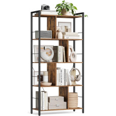 VASAGLE knygų spinta su 5 pakopomis, stovinti lentyna, biuro lentyna, atviri skyriai, pramoninis dizainas, skirta svetainei, miegamajam, biurui, darbo kambariui, namų biurui, vintažinė ruda/juoda LBC121B01