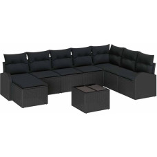 vidaXL Sofa Set mit Kissen mit Speicher 9 pcs Schwarz Poly-Rattan, Garten und Terrasse, Moderne modulare Möbel, leichtes Sofaset, wetterfeste Sitzgelegenheiten, stylische Sammlung