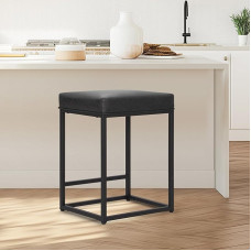 ALPHA HOME Bar Stool, Counter Height Bar Stool with Footrest, Breakfast Bar Chair from PU Leather, Backless, Kitchen, Dining Room, Cafe Chair for Indoor and Outdoor Use (Black)