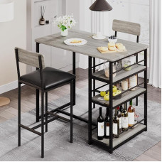 Valgomojo stalas, baro stalo komplektas su 2 kėdėmis, skaitikliai, virtuvės stalas, baro kėdė, valgomojo stalo komplektas, pagamintas iš metalo ir MDF, su 3 lentynomis, skirtomis laikyti valgomajame, virtuvėje, 91.6 x 50 W x