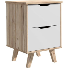 Forte VANKKA Chest of Drawers with 2 Drawers, Engineered Wood, Planked Oak/White, W x H x D: 45 x 63.9 x 42 cm