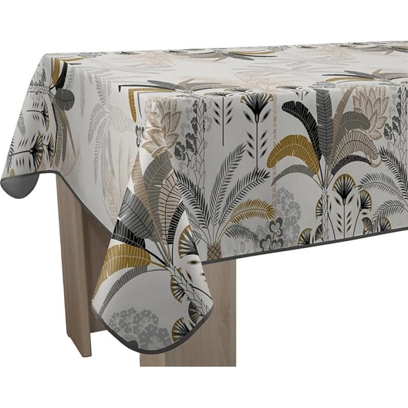 Le linge de Jules dėmėms atspari staltiesė - Palmės - stačiakampis 150cm x 300cm Smėlio spalvos pilka juoda