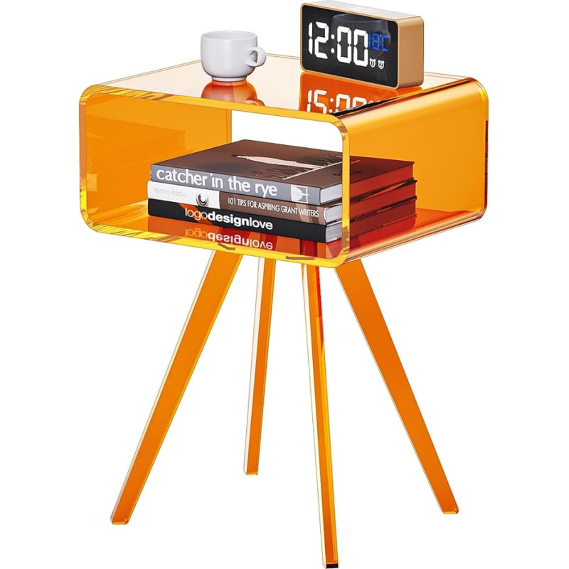 Acrylic Side Table, Bedside Table for Bedroom, Living Room, Acrylic Table, 42 x 30 x 55 cm (Orange)