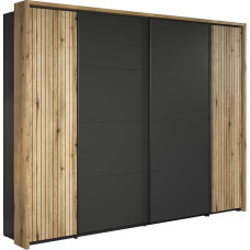 trendteam smart living - Esteban Wardrobe - Anthracite / Evoke Oak - Sliding Door Cupboard with Mount - 280 x 209 x 58 cm (W x H x D) - 20 Compartments and 2 Clothes Rails