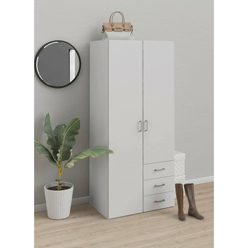 Dmora - Spinta su 2 dvigubomis durimis ir trimis stalčiais, spalva: balta, matmenys: Spalva: 77 x 175 x 49 cm