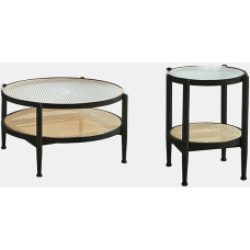 Runde Couchtisch-Set mit Stauraum und Glasplatte, einfache Montage für Wohnzimmer, Schlafzimmer, Büro