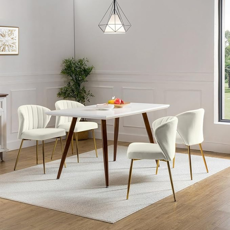 Valgomojo kėdžių rinkinys iš 4 minkštų valgomojo kambario modernių aksomo virtuvės kėdžių su atlošu, ergonomiška kėdė su auksinėmis kojomis, valgomojo kambario kėdė svetainei, virtuvei, miegamajam