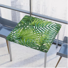 Kvadratinė staltiesė Akvarelė Atogrąžų palmių lapai Monstera Tinka staltiesė su elastingu kraštu, vandeniui atsparus poliesterio stalo dangtis patalpoms lauke, terasoje, 34 x 34 colių