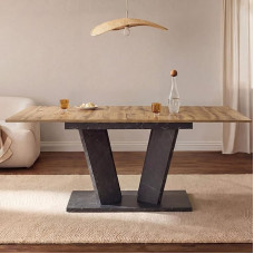 B&D home Willem 11201-WM-EIDA valgomojo stalas, išplečiamas, 120-160 x 80 cm, skirtas 4-6 žmonėms, medinis virtuvės stalas su kolonėle, skirtas valgomajam, virtuvei, skandinaviško modernaus dizaino, ąžuolo marmuro išvaizdos