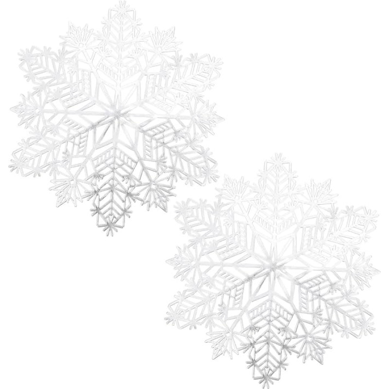 HOMSFOU 2 Stück Weihnachtliches Tischset Schneeflockenform 38cm PVC Tischunterlage rutschfest und Abwaschbar für Festliche Weihnachtsdeko