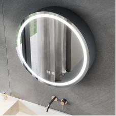 SONNI Bathroom Mirror Cabinet, Round, 60 cm, Bathroom Mirror Cabinet with Lighting and Touch Switch, Socket, Anti-Fog, 3 Adjustable Light Colours, Memory Function Medicine Cabinet